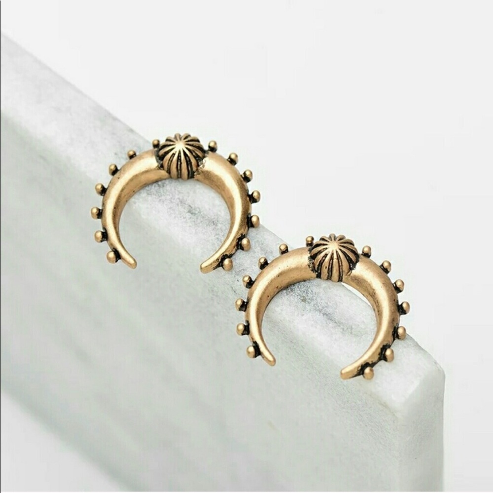 Made in USA - Artisan Crescent Moon Studs
